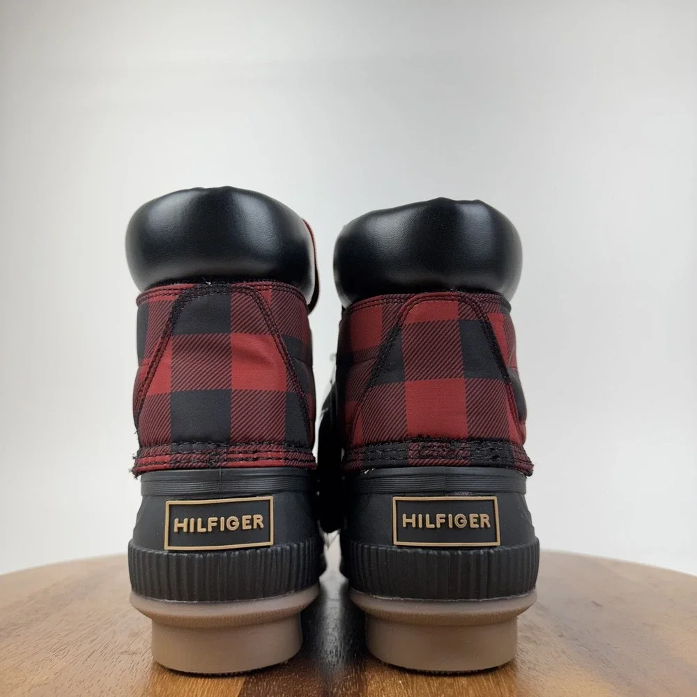 New Mens Tommy Hilfiger Colins Red Plaid Waterproof Duck Boots Size 7 M NIB